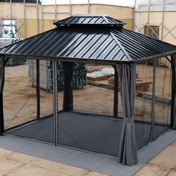 10*10FT patic gazebo,aluminum gazebo with steel canopy,Outdoor Permanent Hardtop Gazebo Canopy for Patio, Garden, Backyard