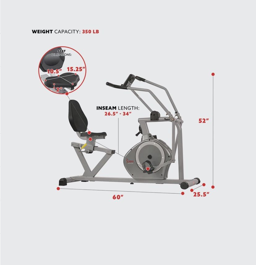 Sunny Health Fitness Magnetic Recumbent Exercise Bike