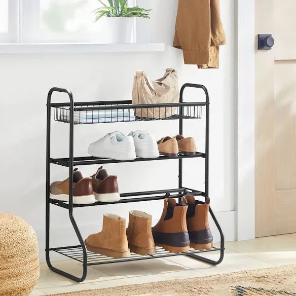 Brightroom 4-Tier Shoe Rack – Black Metal Organizer (New in Box) 