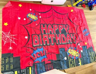Spiderman Happy Birthday Party Backdrop Banner