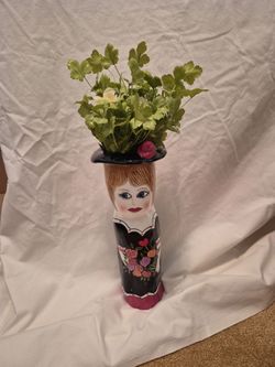 Ceramic Lady Figure Vase with Rose Detail