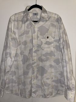 Bape XL Glow In The Dark Camo White Button Up Collared Dress Shirt 
