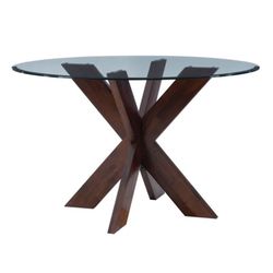 ($480 At Wayfair) Alejoa 48" Glass Top Solid Wood Base Dining Table