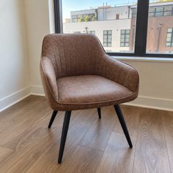 Set of 2 Brown Faux Leather Dining / Accent Chairs – Black Legs