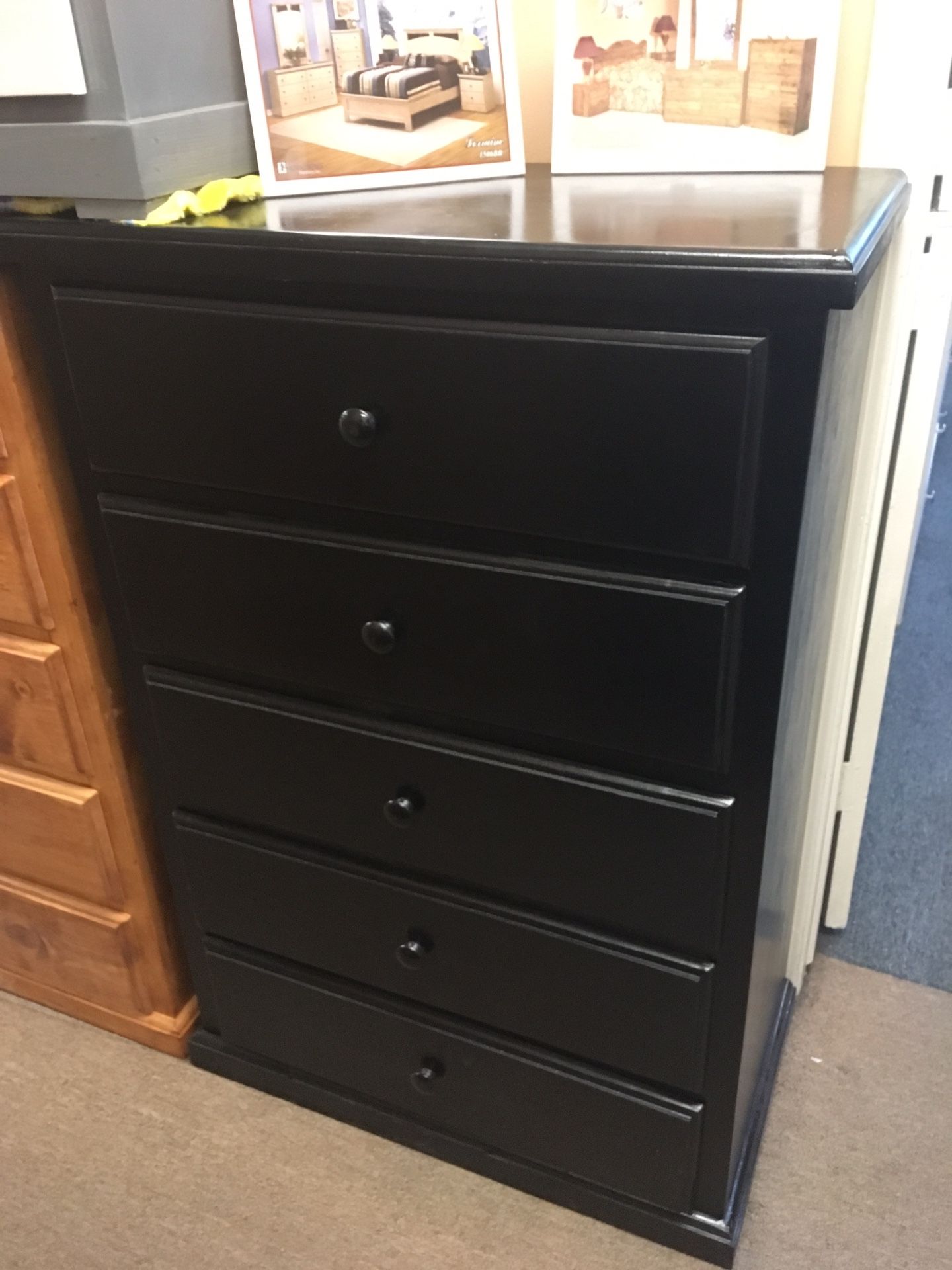 New Pinewood Dresser 5 Drawer Black