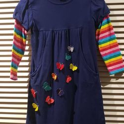 Girls Sz 9-10 Blue Butterfly Knit Dress