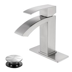 Brushed Nickel Waterfall Bathroom Faucet with Drain