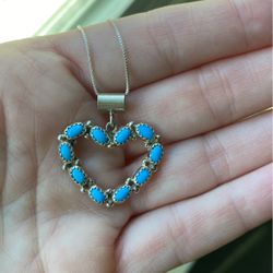 Turquoise And Silver Heart Necklace 