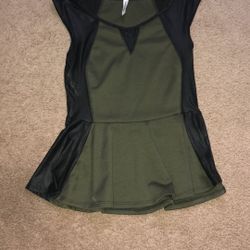 Women Olive & Black Leather Peplum Top Small