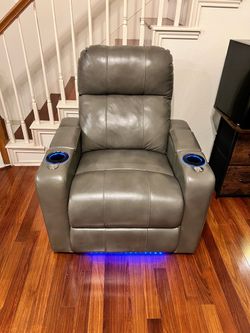 Gray Home Theater Power Recliner — LED, Cup Holders, Storage