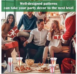 100 Sets 12 oz Christmas Disposable Plastic Cups with Lids and Straws Gingerbread Man Candy Canes Cups Clear Christmas Party Drink Cups Xmas Party Sup