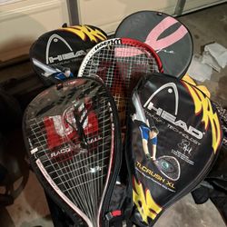 2 Tennis Rackets and 3 Racquetball Rackets