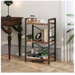 , 3 Tier Industrial Bookcase, Metal Small Bookcase, Rustic Etagere Book Shelf Storage Organizer for Living Room, Bedroom, and Home