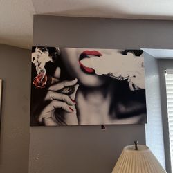 Smoking Red Lips Canvas Wall Art