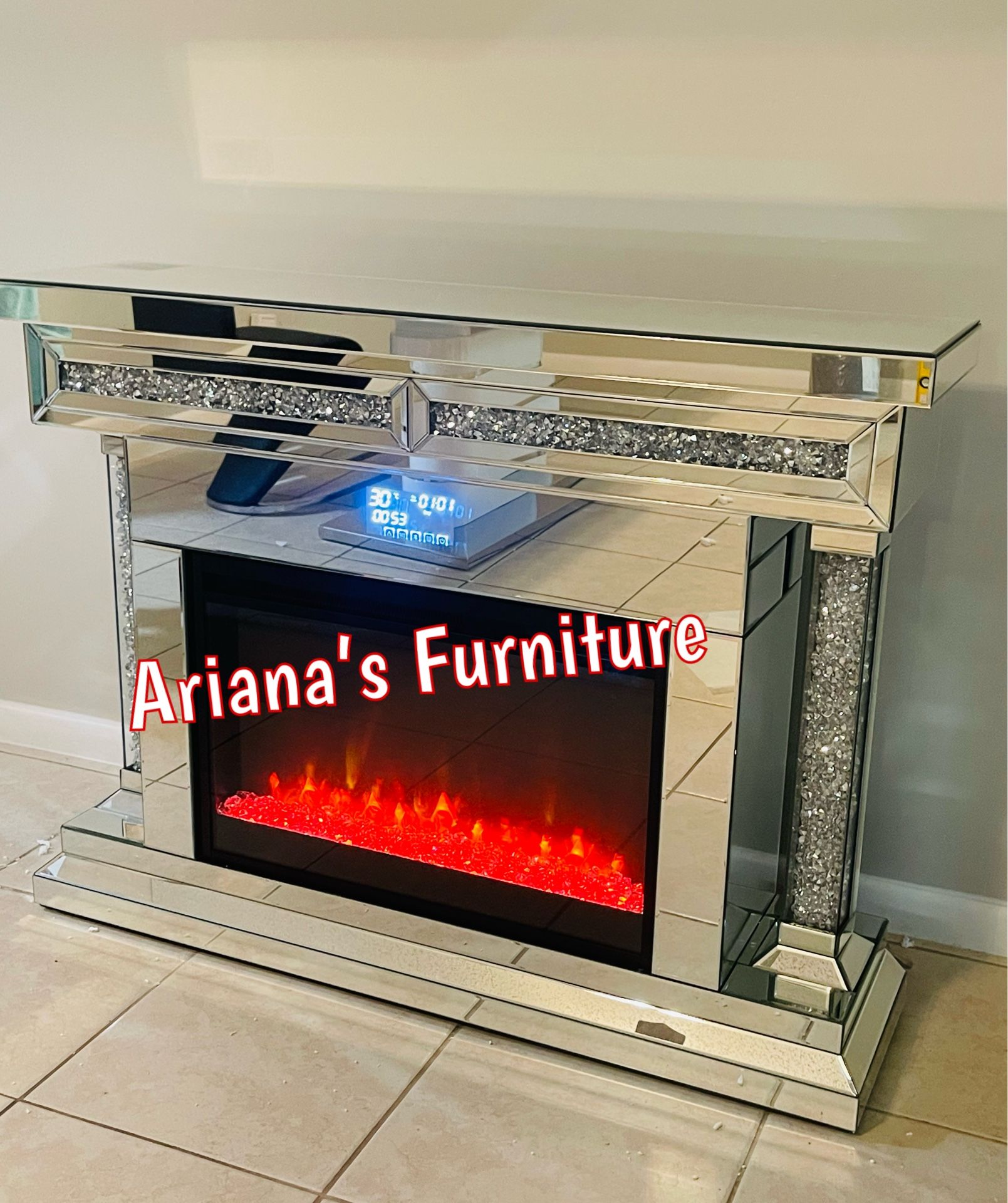 New Bluetooth Electric Fireplace Encrusted Diamonds
