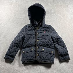 Polo Ralph Lauren Barn Jacket Youth Kids Size 6 Blue Snap Up Hooded Warm #600