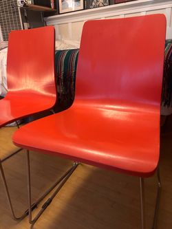 Orange Modern Dining Chairs with Chrome Legs – Set of 2
