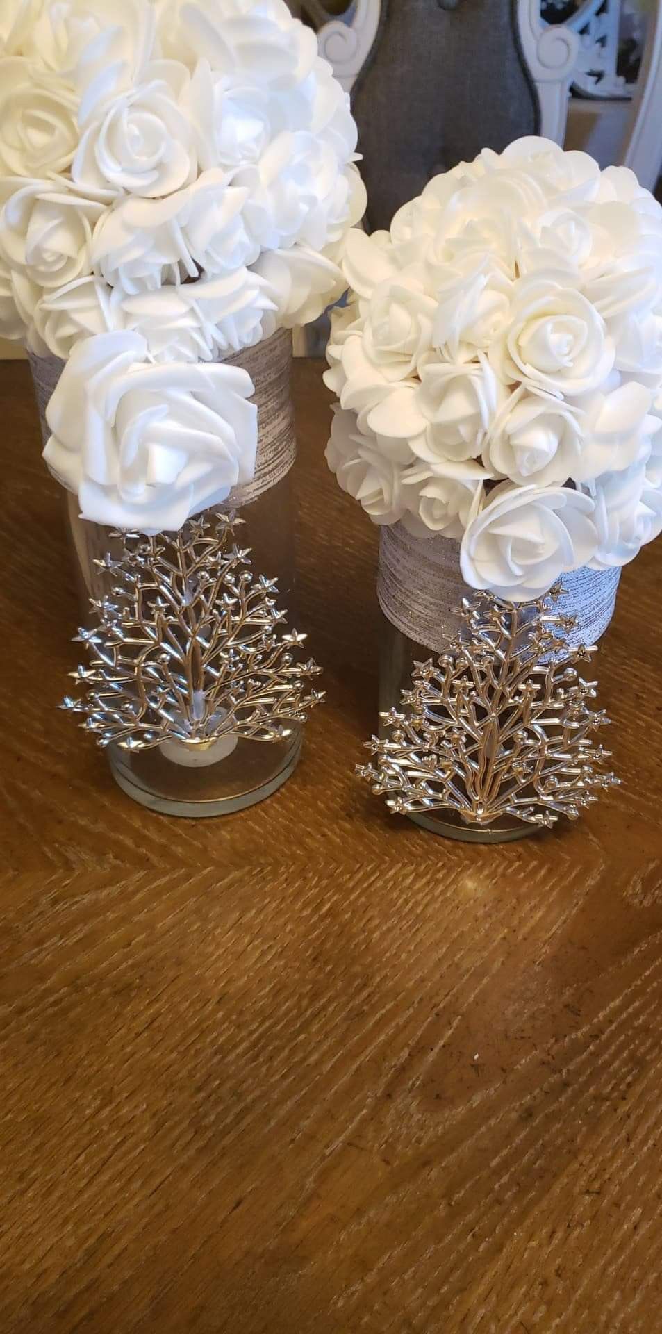 Beautiful glass white roses vases