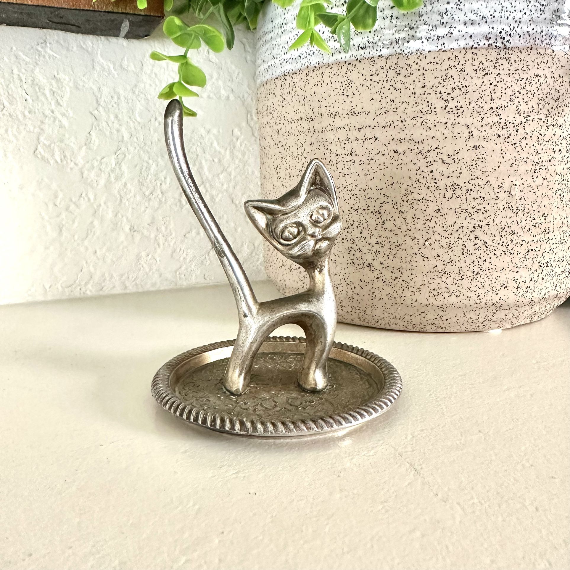 Leonard Vintage Silver Plated Cat Ring Holder
