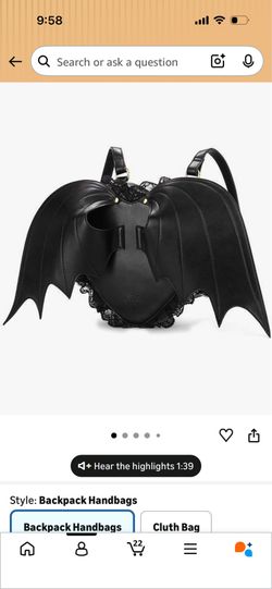 $10-Black Bat Heart Wings Backpack Goth Punk Lace Bag