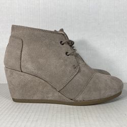 Toms Booties Size 6.5 Women Beige Tan Suede Leather Wedge Comfort Casual Boots