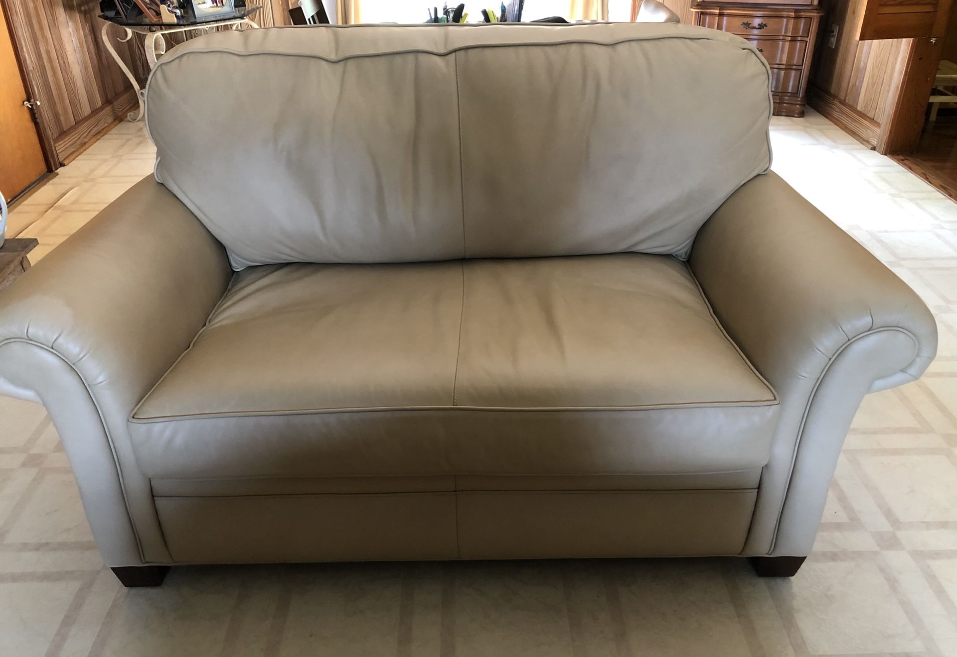 Leather Loveseat Sofa with Pullout Twin Bed and Ottoman