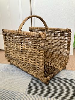 Shea McGee Decorative Basket Blanket Magazine Fireplace Log Holder