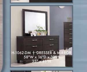 BROWN 6 DRAWER DRESSER w/ LEATHER TOP & Silver handles