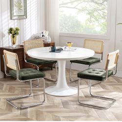 Natural Rattan Dining Chairs Set of 4, Modern Dining Room Chairs with Solid Wood Back for Kitchen Living Room, Mid Century Breuer Design Inspired, Uph