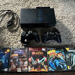 PS2 Console w/ 2 controllers & 5 games
