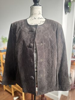 New With Tag Chico  Brown Suede Leather Quilted Blazer Jacket .New With tag