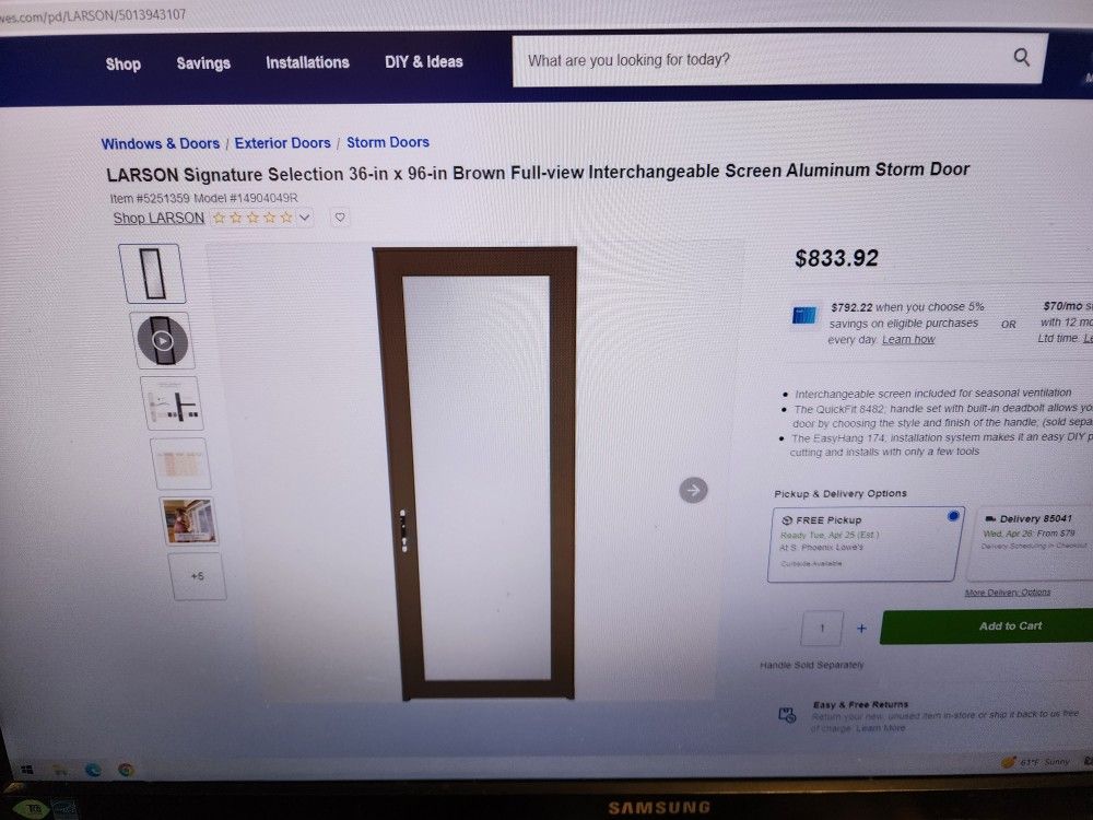 LARSON 36X96 SCREEN ALUMINUM STORM DOOR