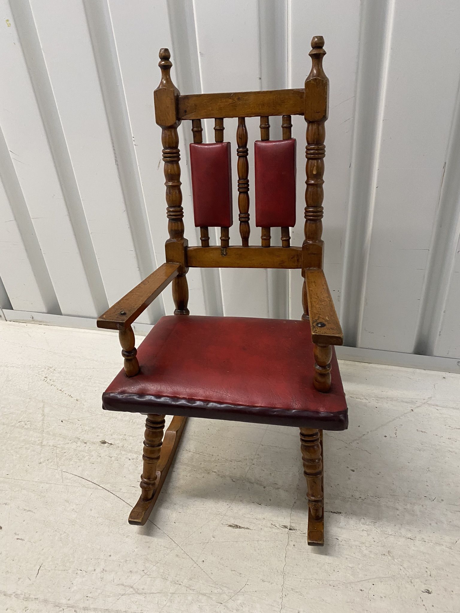 Vintage Wooden Rocking Chair with Red Upholstered Seat