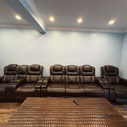 Brand New Brown Leather Recliner Sofa Set 