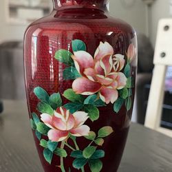 Red Floral Cloisonné Vintage Vase