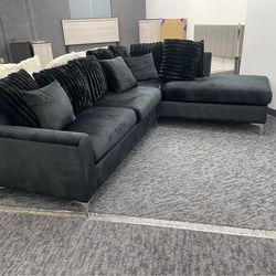 🔥 Brand new black premium upholstered L shape sectional sofa/couch with corduroy cushions/pillows • Pay after delivery 🚚