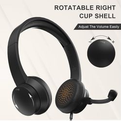 Headset with Microphone for PC, USB Headset with Noise Cancelling Microphone, Computer Headset for Zoom, Teams Calls