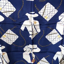 CHANEL Coco Silk Scarf Square Large Navy Gold White Pattern Logo - Women - Italy