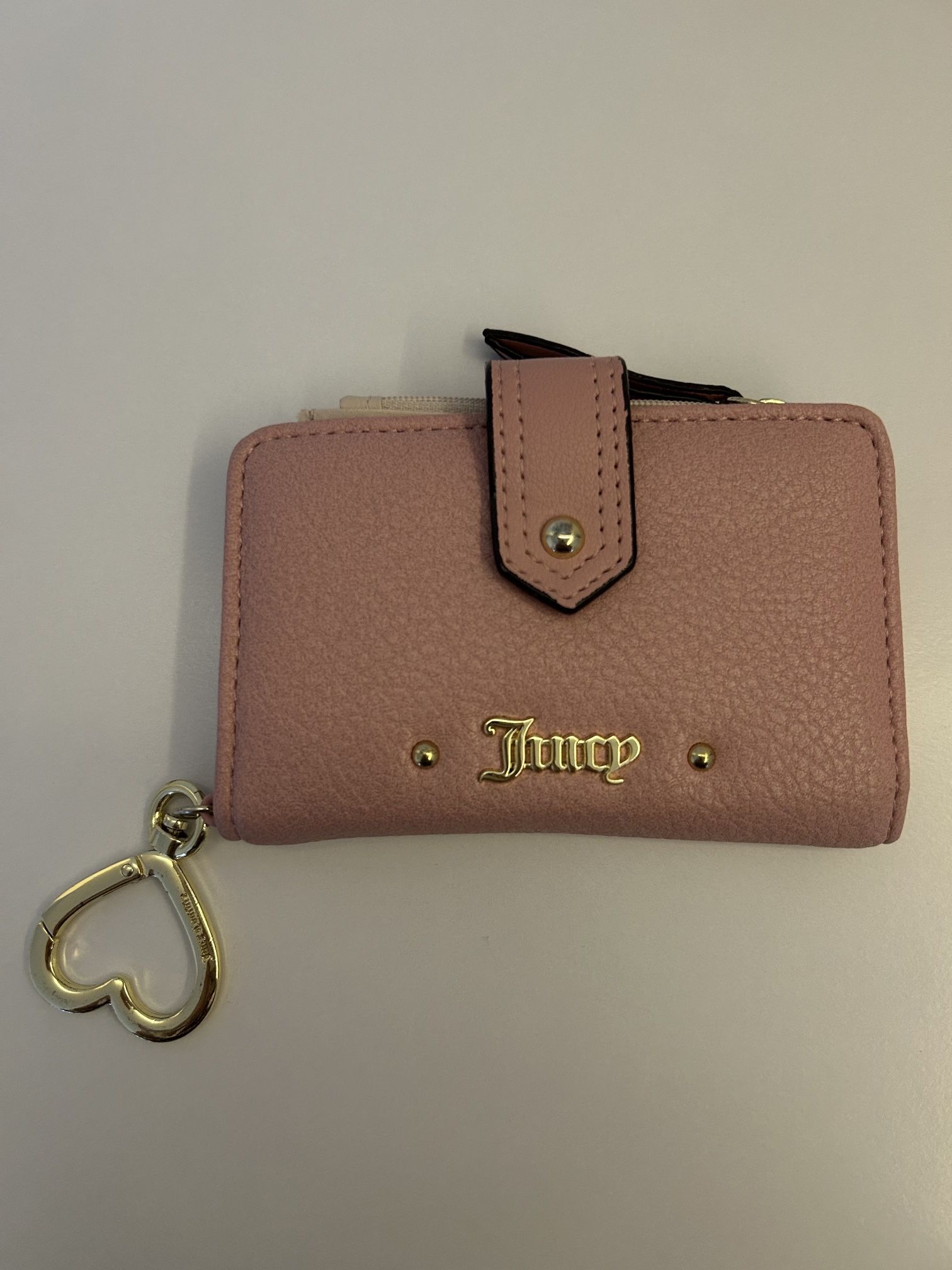 Pink Juicy Couture Trifold Wallet With Coin Zipper & Heart Shaped Keychain