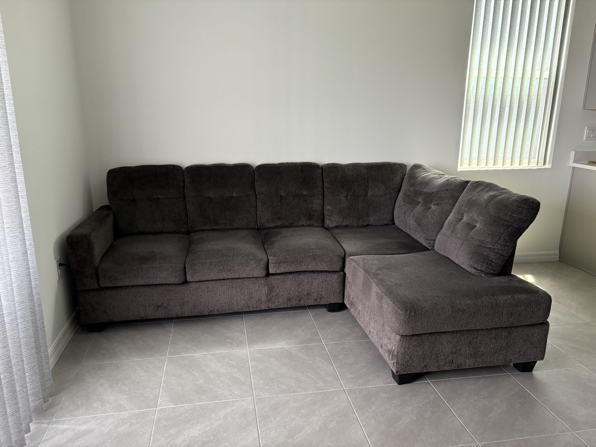 Two Piece Sectional Sofa, Charcoal Gray/USB Outlets