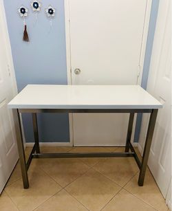 Modern Bar height Table with High Gloss White Top and Sleek Chrome Steel Frame