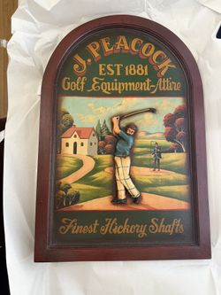Vintage Golf Wooden 3D Pub Sign Plaque J. Peacock Golf Equipment Attire 1960’s