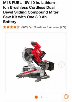 M18 FUEL 18V 10 in. Lithium-Ion Brushless Cordless Dual Bevel Sliding Compound Miter Saw Kit with One 8.0 Ah Battery