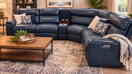 Navy Blue 6-Piece Leather Power Sectional ā 3 Recliners ā $975