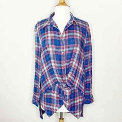 Chelsea & Violet High Low Front Gather Plaid Top