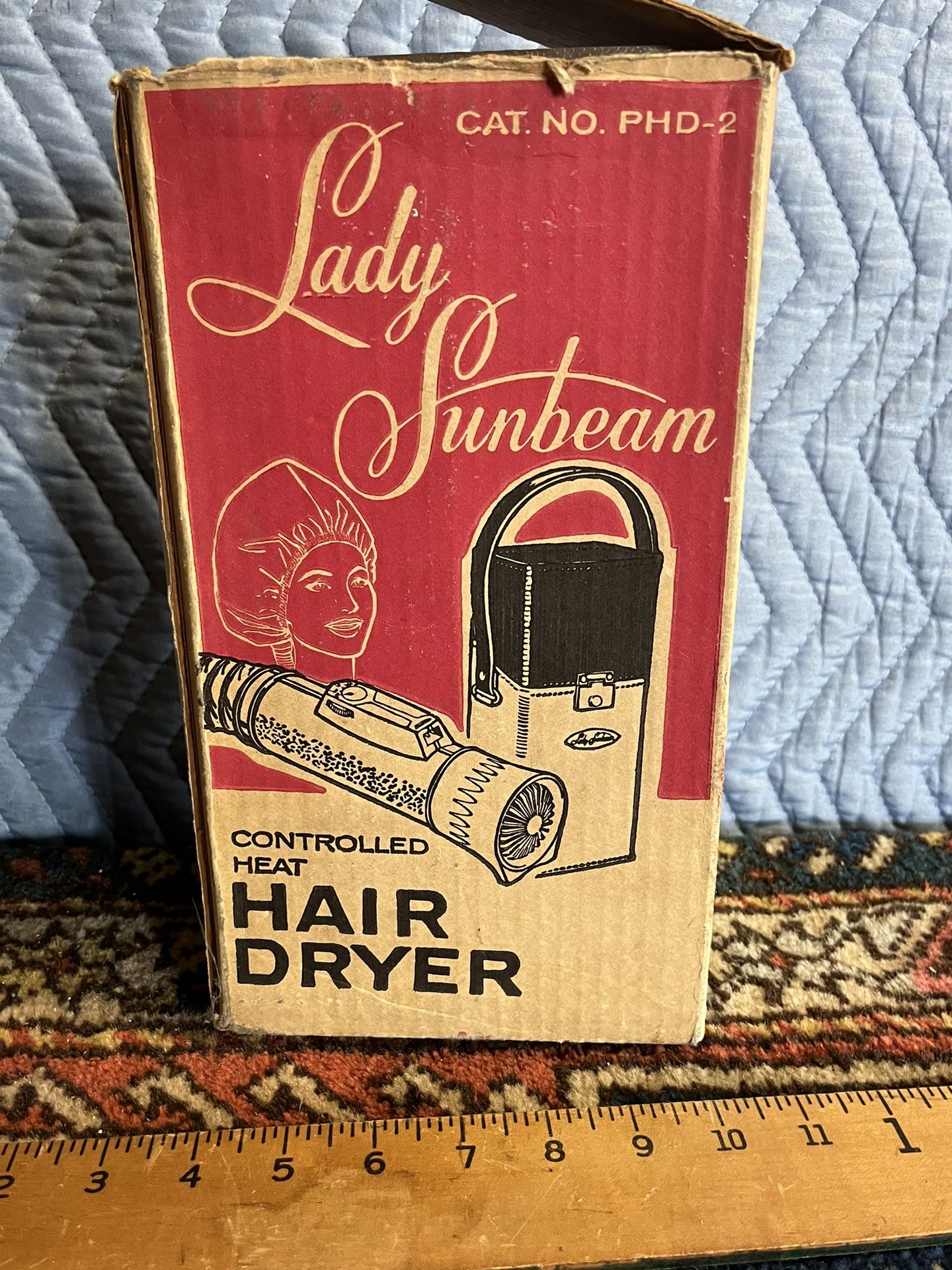 Vintage 1960s Sunbeam Hair Dryer Controlled Heat Cat. No. PHD-2 With Box