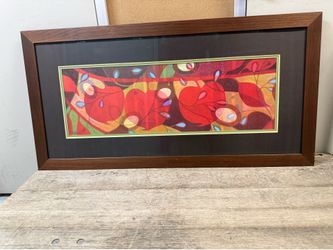Large Professionally Framed Red Abstract Print – 48.5 x 24.5 in
