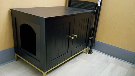 Black Wood Cat Litter Box Enclosure Cabinet