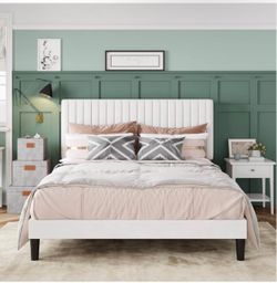 White Upholstered Platform Bed Frame