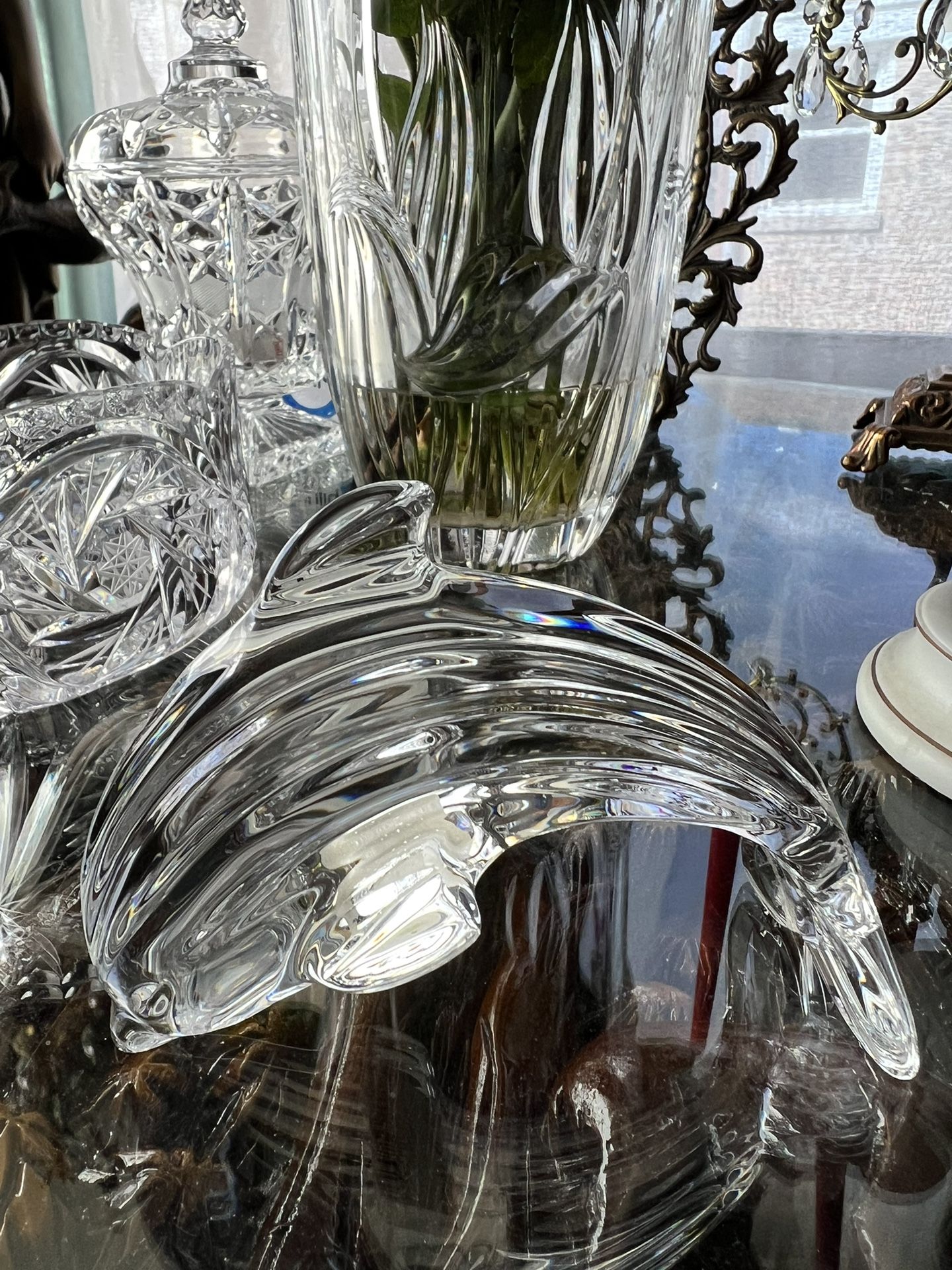 Large Waterford Crystal Dolphin Jumping